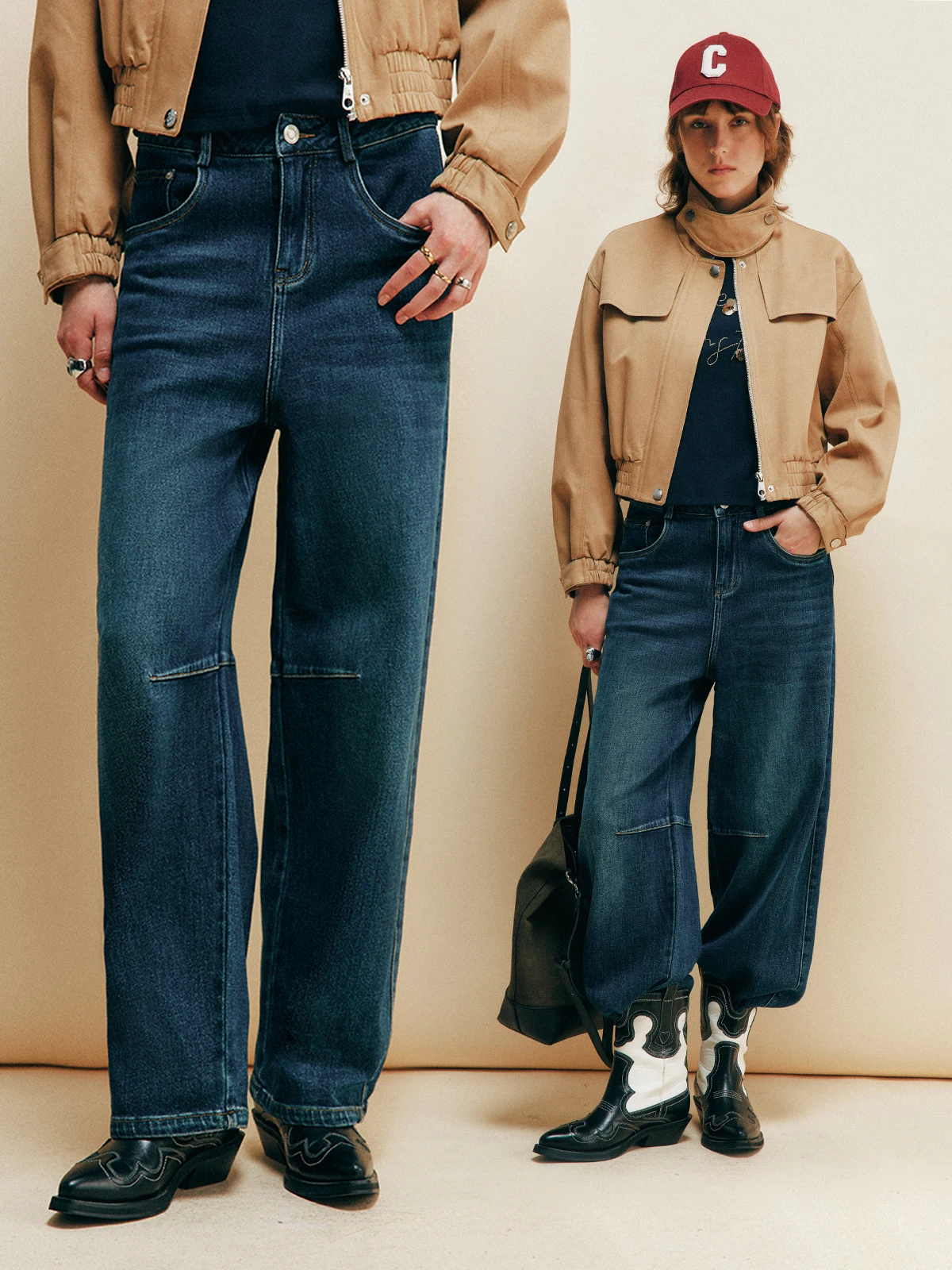 

Cotton Stretch Denim Wide Leg Jeans High Waist Pleated Loose Fit 3D Tailoring Women's Premium Jeans Medium Hardn Wear Resi...