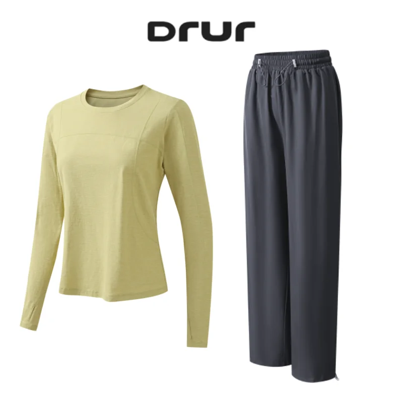 

DRUR Women's 2pcs Running Sets and Loose Fit Tracksuit With Long Sleeve Sports Top and Workout Pants Fitness Clothing Sweatsuit