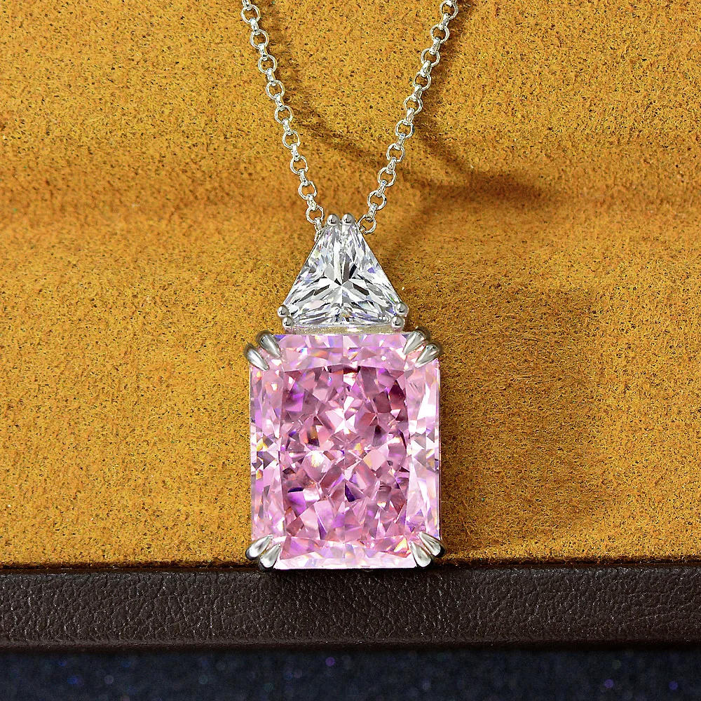 

NewS925 Silver Pendant 13 * 16 Rectangular Ice Flower Cut 15 Carat Pink/yellow Pendant Necklace 40+5cm Optional Wedding Jewelry