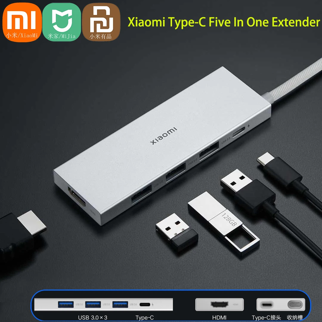 

Xiaomi Type-C 5In1 Docking Station Port Extender USB3.0 Type-C HDMI Multi-Function Support 4K UHD Transmission For Windows macOS