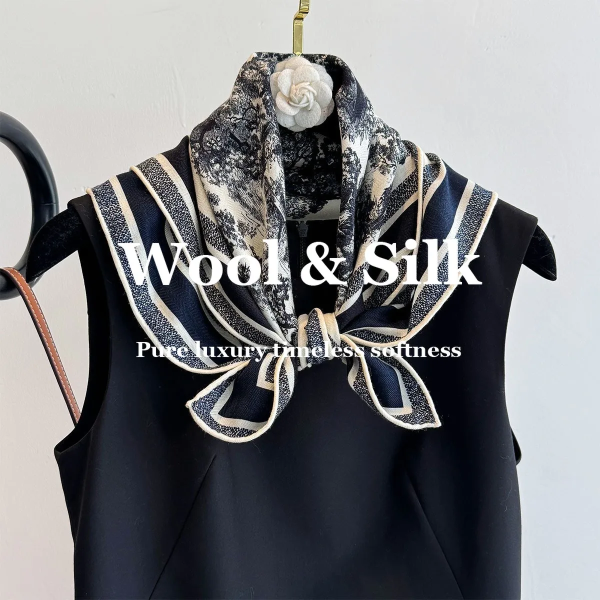 

82% Wool 18% Real Silk Scarf Women 62cm Square Scarf High Quality Scarves Hairband Pashmina Poncho Neckerchief Foulard Bandana