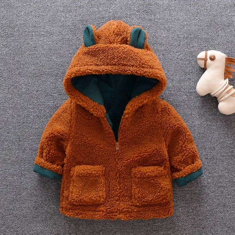 Baby Winter Coat Jacket Infant Boys Girls Cartoon Ear Hooded Pullover Tops Warm Clothes Children's Fashion Fleece Jacket 12M-4Y