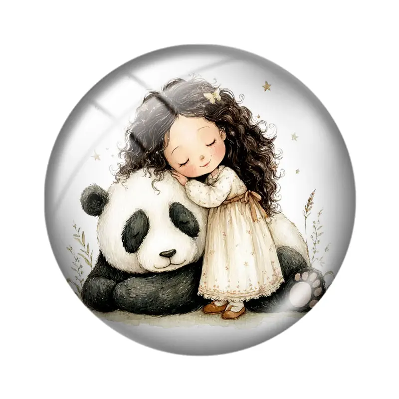 Little Buddies Girl Animal 12/18/20/25mm glass cabochon  bracelet pendant rings for jewelry demo earrings back Making findings