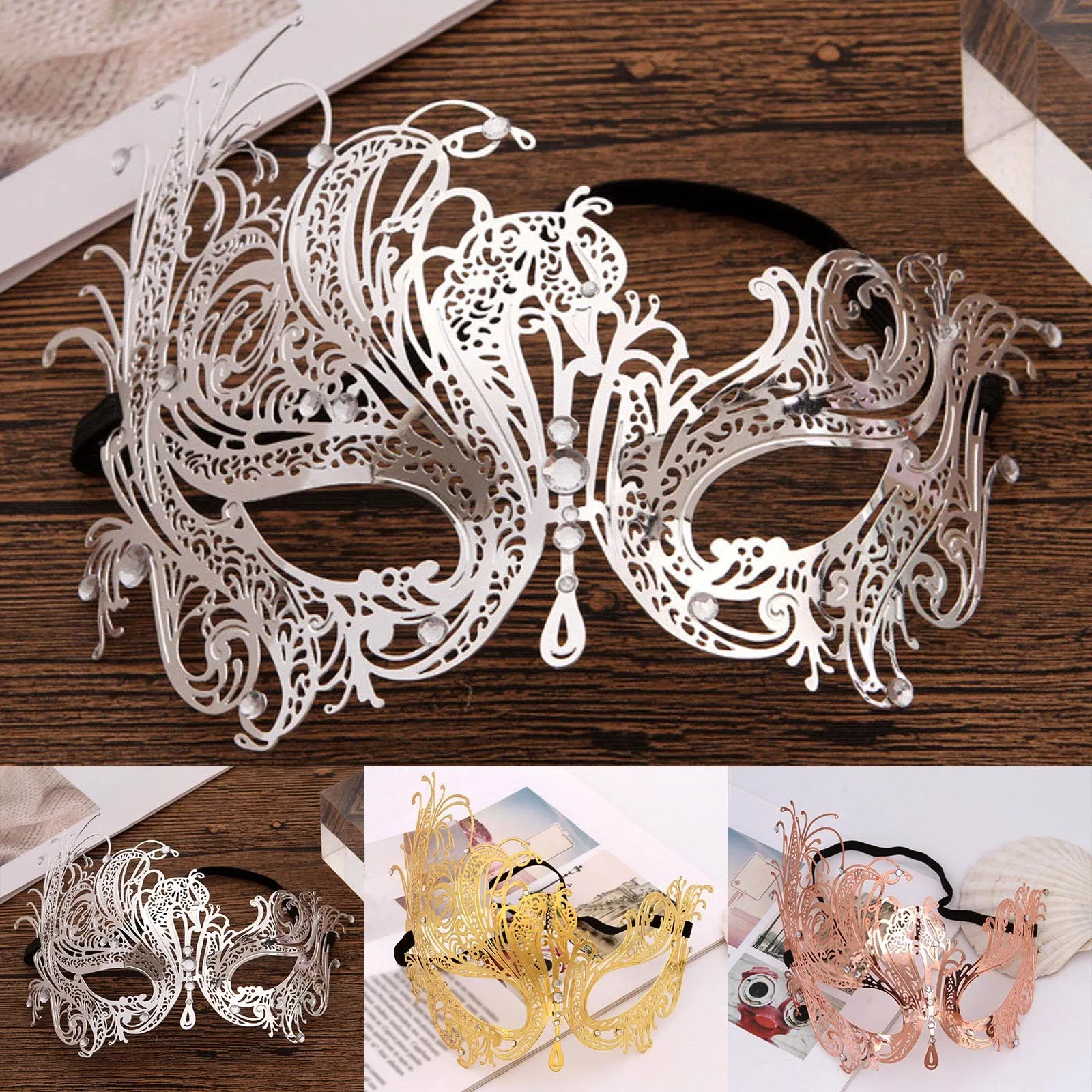 Women Hollow Lace Masquerade Bronzing Face Mask Princess Party Cosplay Prom Props Costume Nightclub Queen Eye Mask