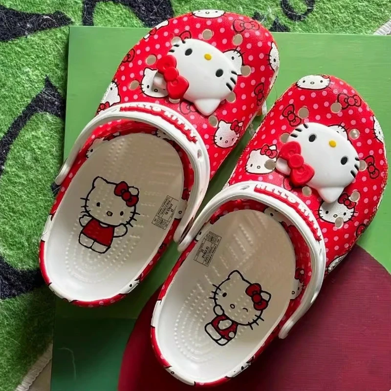 C8-M7 Miniso Hello Kitty Red Stepping On Poop Slippers Leisure Summer Slipper Nonslip Soft Soled Wrap Toe Sandal Holiday Gift ﻿