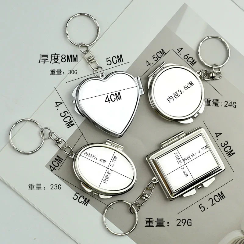 Mini Keychain Mirror Folding Pocket Double Makeup Mirror Heart-Shaped Round Cosmetic Mirror Small Portable for Travel