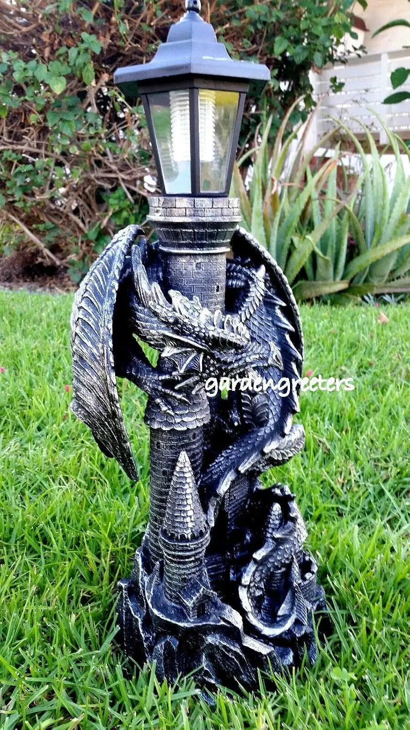 DRAGON WITH SOLAR LIGHT STATUE SOLAR DRAGON LANTERN FIGURINE-f