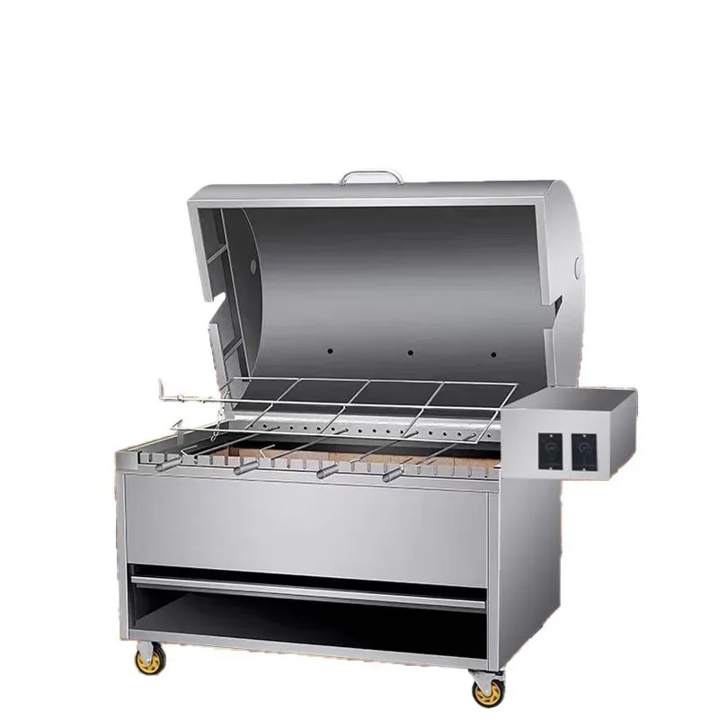 Roast whole sheep stove, smokeless commercial charcoal roast, gas automatic flip