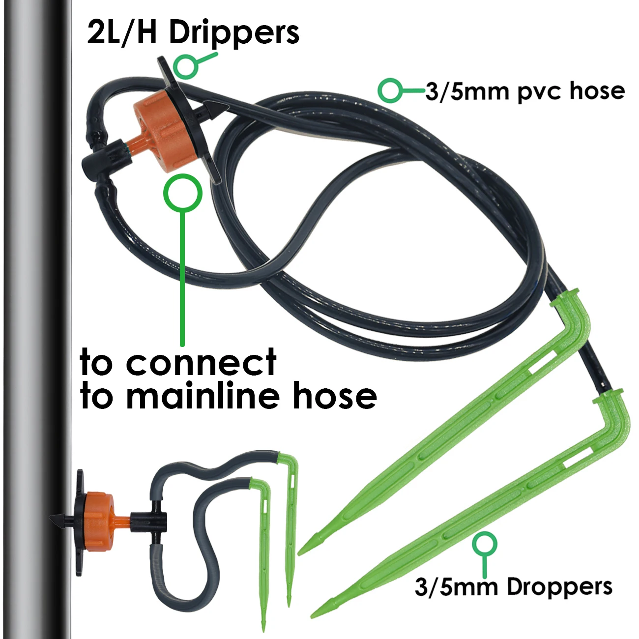 KESLA 10-100M 2L/H 2-Way Bend Arrow Drip Irrigation Watering System Kit 4L 8L Dripper 3/5mm Hose 4-Way for Greenhouse Pot Bonsai