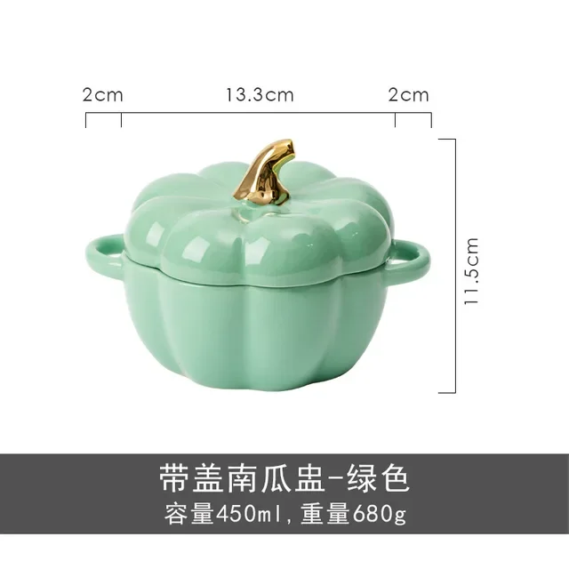 Pumpkin Stew Pot Ceramic Bowl with Cover Soup Bowl Steamed Egg Salad Bowl Baking Kitchen Children Tableware Bowl 450ml