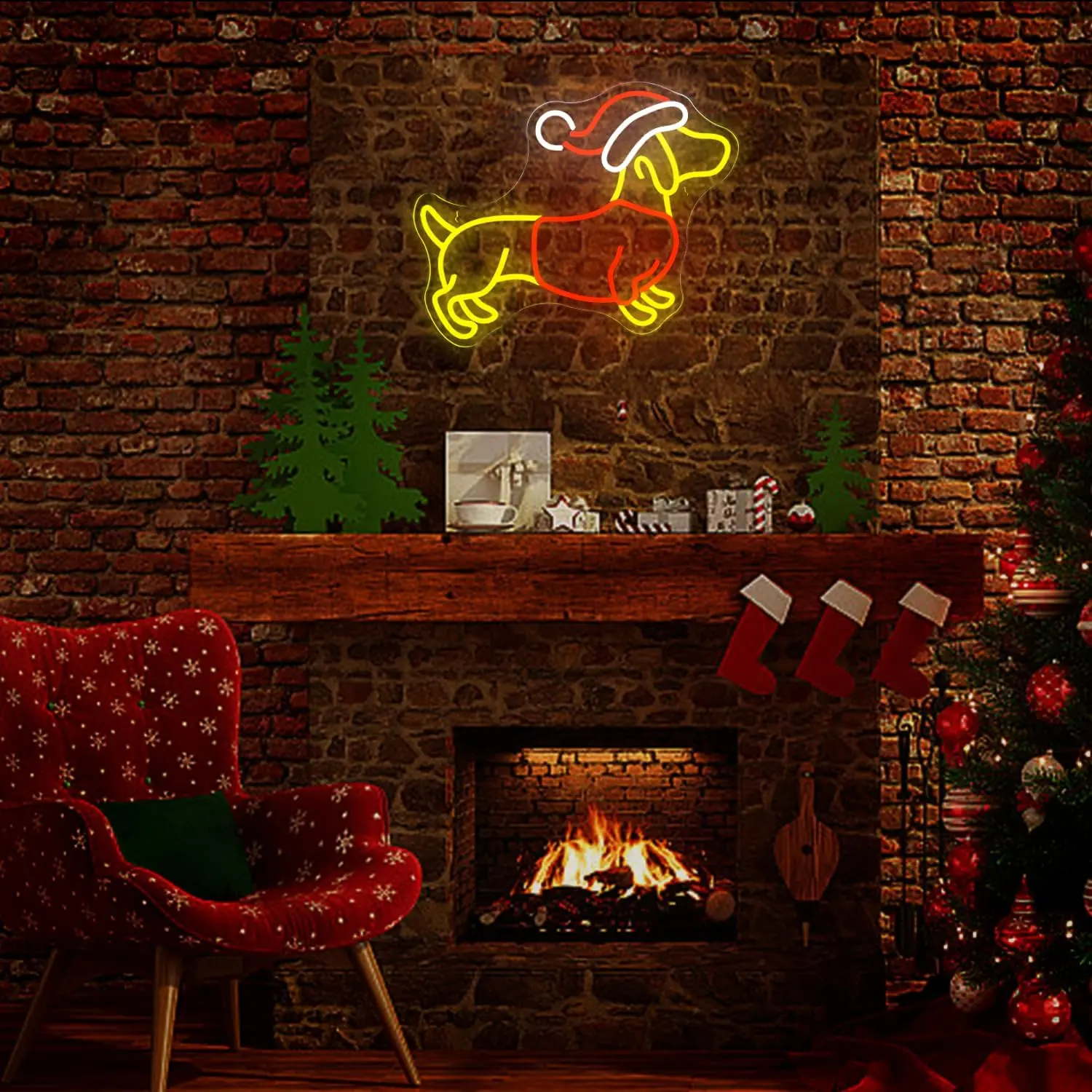 عيد الميلاد الألماني النيون تسجيل ل جدار ديكور لطيف جرو مع قبعة سانتا مصباح ليد تسجيل لمتجر الحيوانات الأليفة غرفة نوم الاطفال المنزل عيد الميلاد P