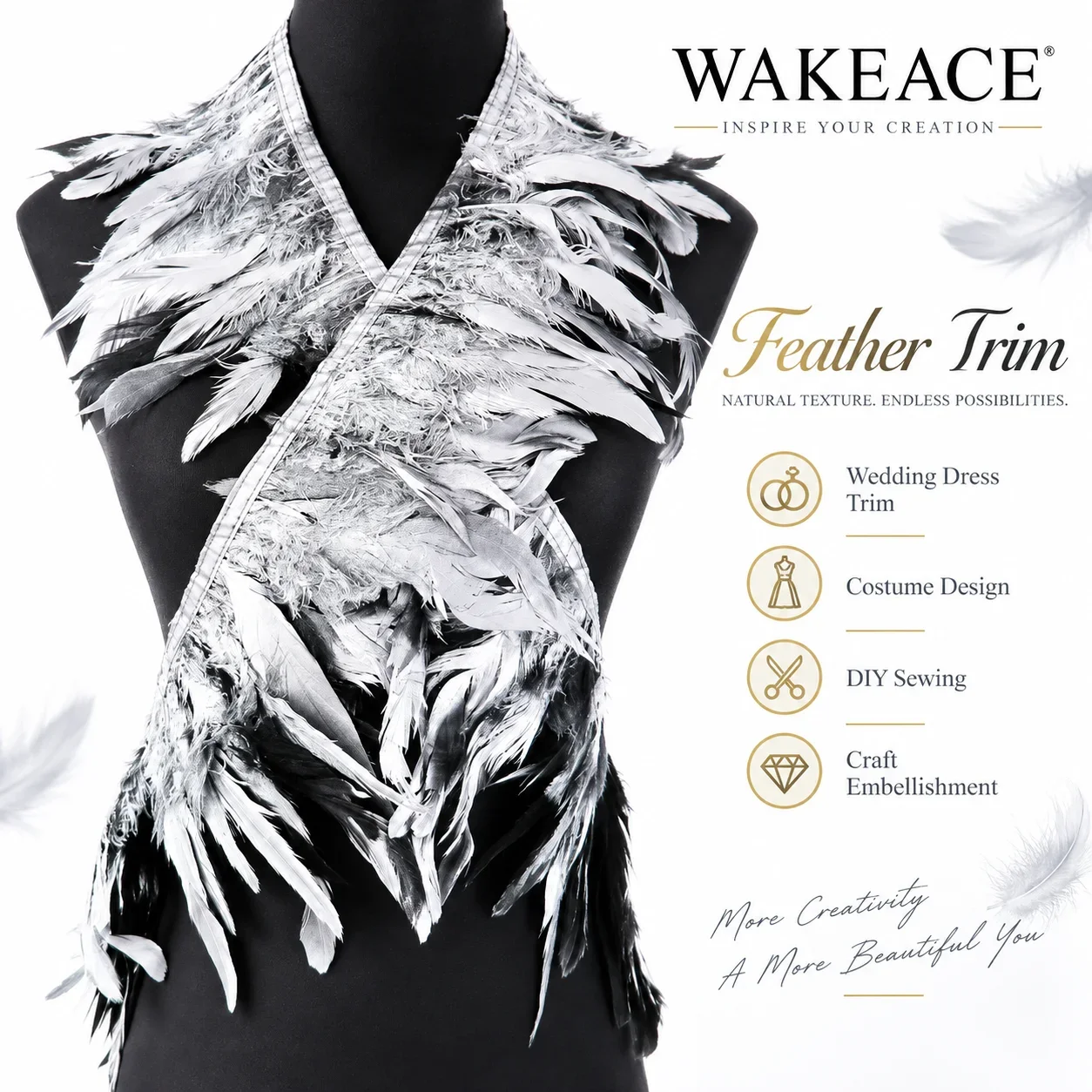 WAKEACE 1M Rooster Feather Tassel Decoration 13-18cm Decorative Feathers, DIY Wedding Sewing Crafts Clothing Party Decoration 3