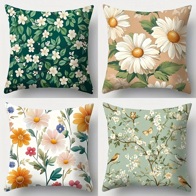 Delicate Daisy Nature inspired Double-sided Printed pillow cover Short plush Suitable living rooms bedrooms throw cushion cover