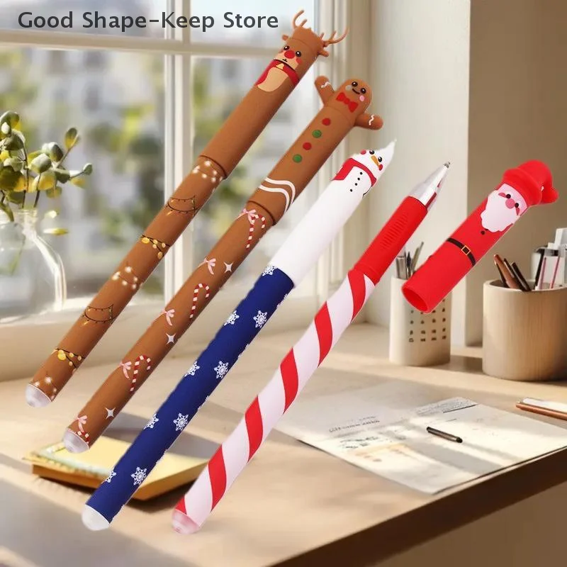 

4Pcs Christmas Themed Erasable Gel Pen, Cute Santa Claus, Snowman, Elk, Gingerbread Man, 4 Colors Pens, Student Stationery Gift