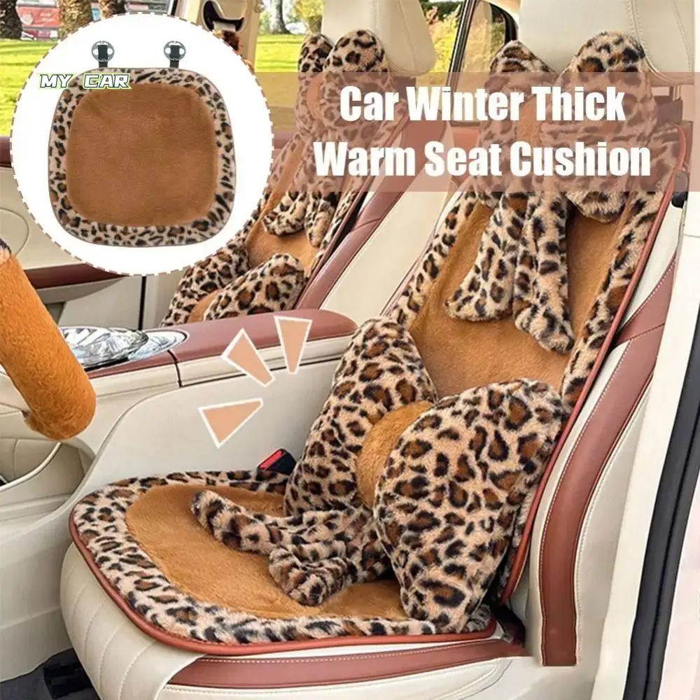 

Winter Atmosphere Bow Leopard Print Car Headrest Flower Comfortable Car Seat Decoration Cute Black Plush Seat Cushion Headrest