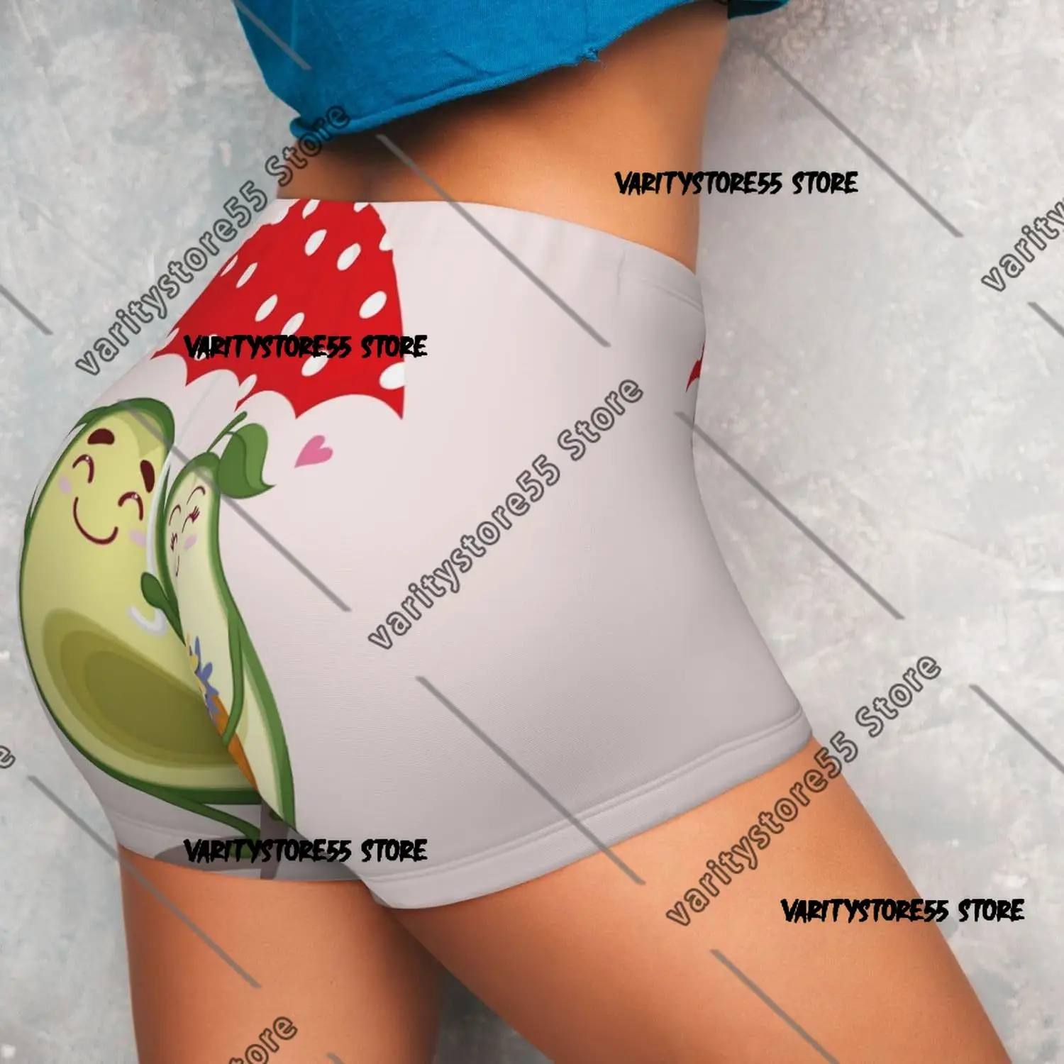 Avocado Lovers Wearing Umbrella Print Workout Shorts for Women Seamless Soft Smooth Gym Yoga Scrunch Active Shorts