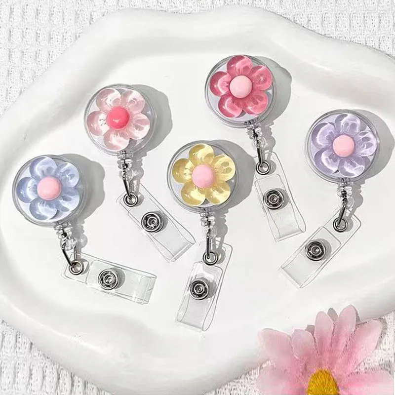 

1 шт., выдвижной катушка для значка с цветком, брелок для ключей, рабочий зажим для разрешения, анти-потерянный персонал, медсестра, удостоверение личности, держатель рабочей карты, зажим для значков, катушки