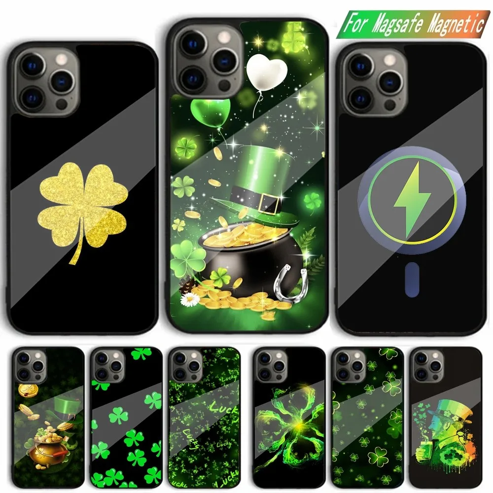 

Lucky Four Leaf Clover Phone Case For iPhone 15,14,13,12,11,Plus,Pro,Max Mini Magsafe Magnetic Wireless Charging