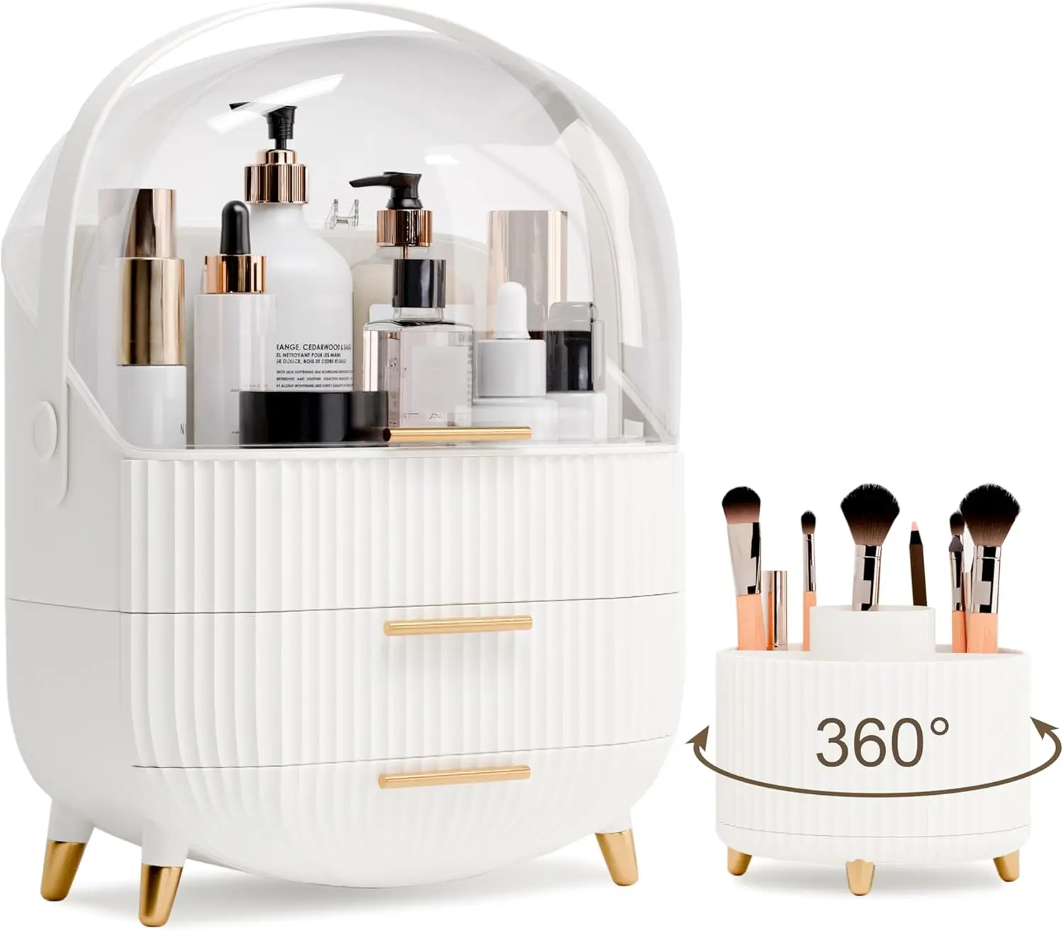 

White Makeup Organizer with Lid and Drawers for Cosmetics Skincare Storage on Countertop Bathroom Vanity