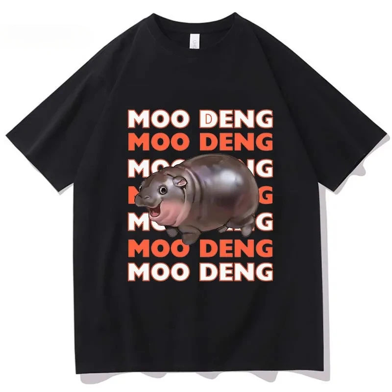 Moo Deng Baby Hippo T Shirt Funny Men/women Clothing Harajuku Vintage Tops Unisex Graphic T Shirts Clothes Streetwear