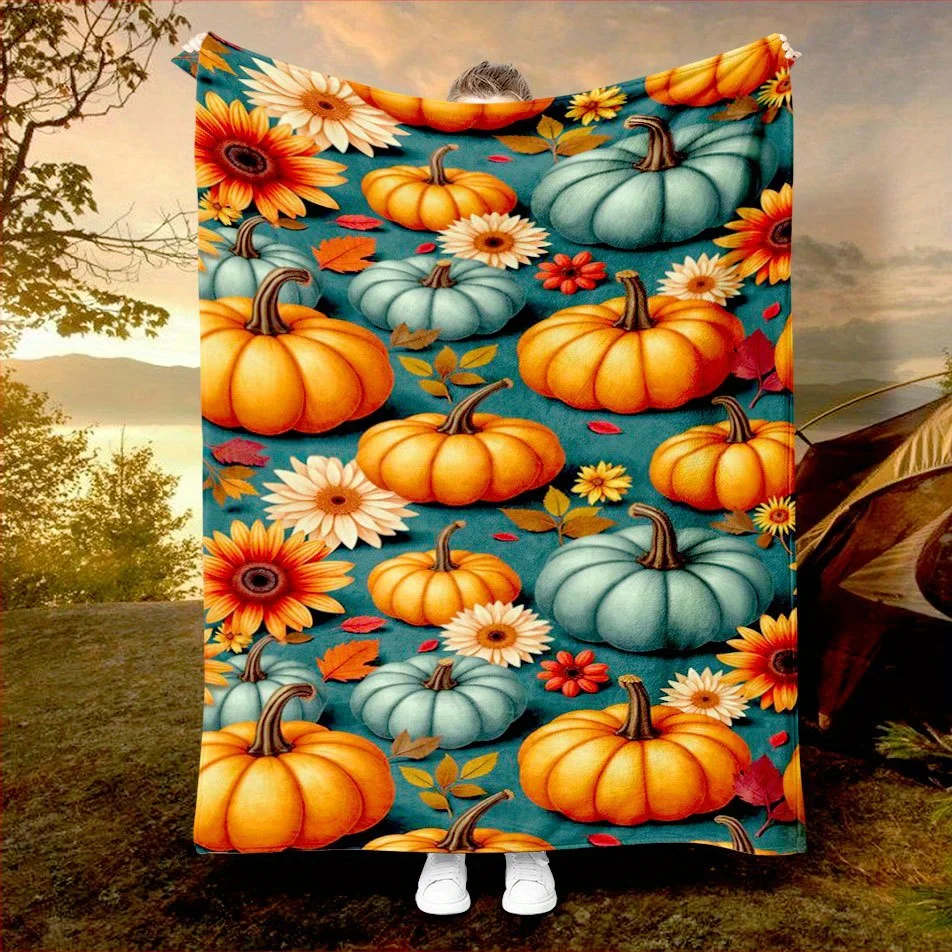 Harvest Pumpkin Spice Blanket Reversible Flannel Throw for Autumn Comfort AllSeason Cozy Thanksgiving Gift