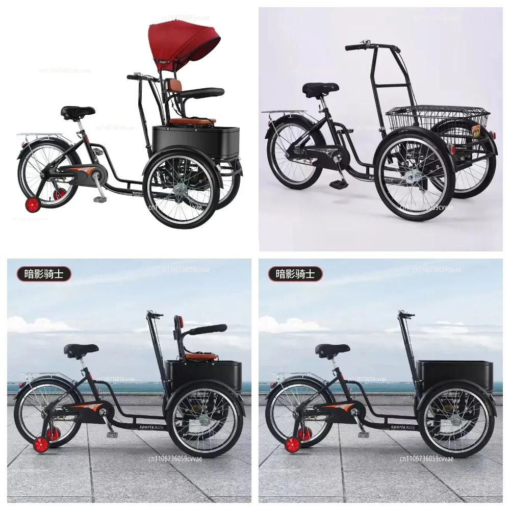 Human-Powered Pedal Shopping Trolley for Seniors, Tandem Tricycle Scooter