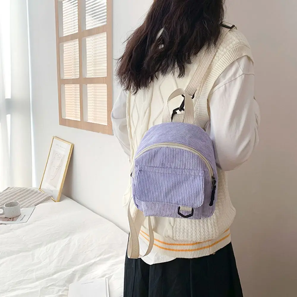 Fashion Women Mini Backpack Solid Color Corduroy Small Backpacks Simple Casual Student Bookbags Traveling Backpacks