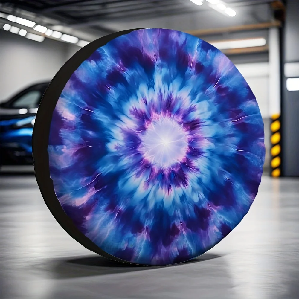 1pc Blue-Violet Tie-Dye Spare Tire Cover - Durable Polyester, Universal Fit For Cars, SUVs & Trucks, Perfect Outdoor Tire Protec