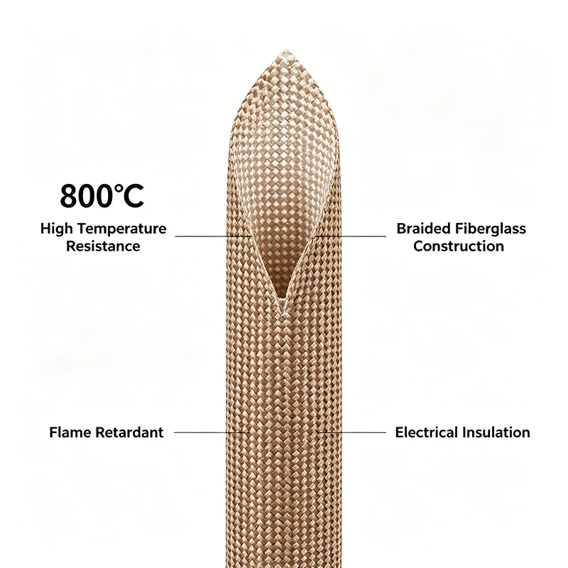 Chemical Resistant 800 Deg.C Fiberglass Sleeving 1~30mm Soft High Temp Insulation Tube Auto Exhaust Industrial Cable Protector