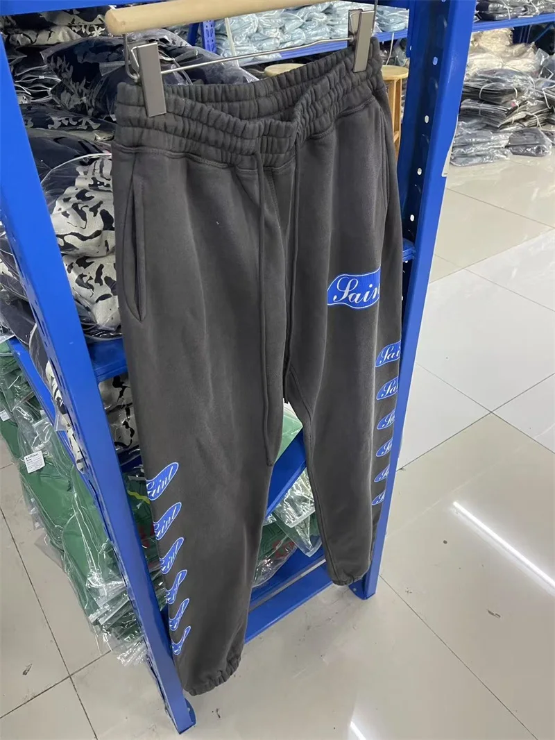 

Saint Michael Letter Logo Print Drawstring Sweatpants Men Women 1:1 High Quality Black Oversized Pants