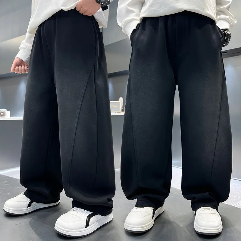 New Autumn Korean Kids Knitted Sweatpants with Side Patchwork Boys Casual Track Pants For Teenage Child Cotton Sports Trousers