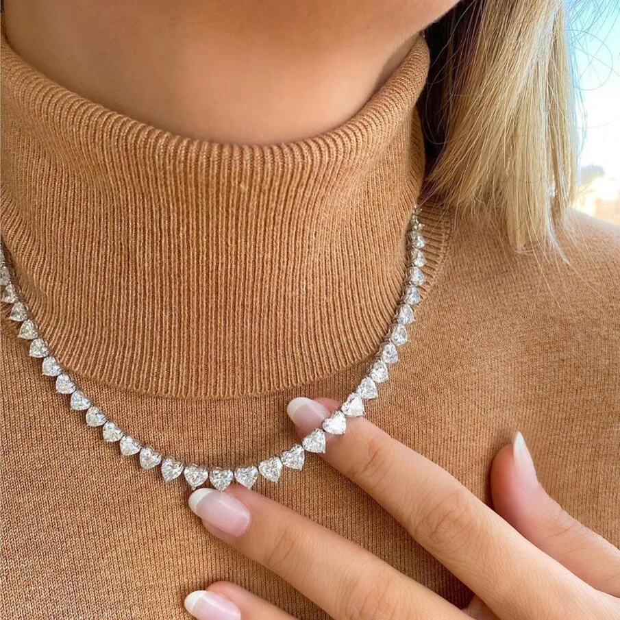 Wholesale 5A Heart Shaped Iced Out Bling Pink White CZ Tennis Chain Necklace for Women Girlfriend Valentine\'s Fashion Jewelry