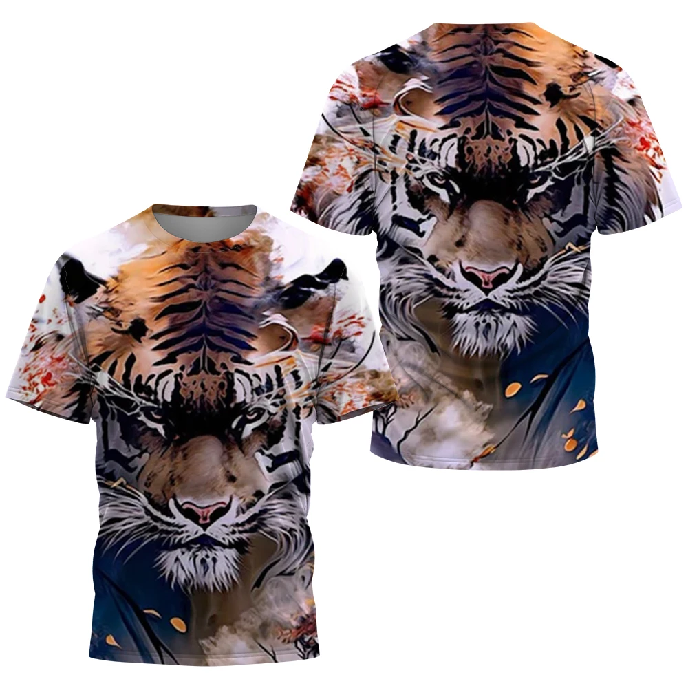 Tiger three-dimensional printing men's T-shirt summer oversized short-sleeved tops T-shirt fashion Harajuku street men's cool