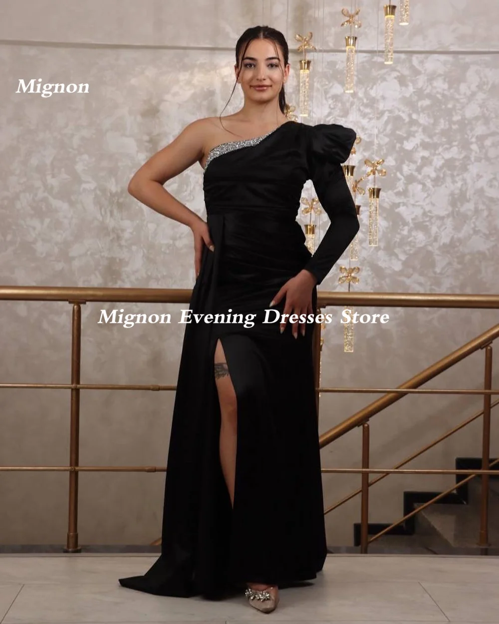 Mignon Satin Mermaid One-shoulder Prom Gown Evening Spaghetti Straps Formal Floor-length Elegant Party Dresses for Women 2023