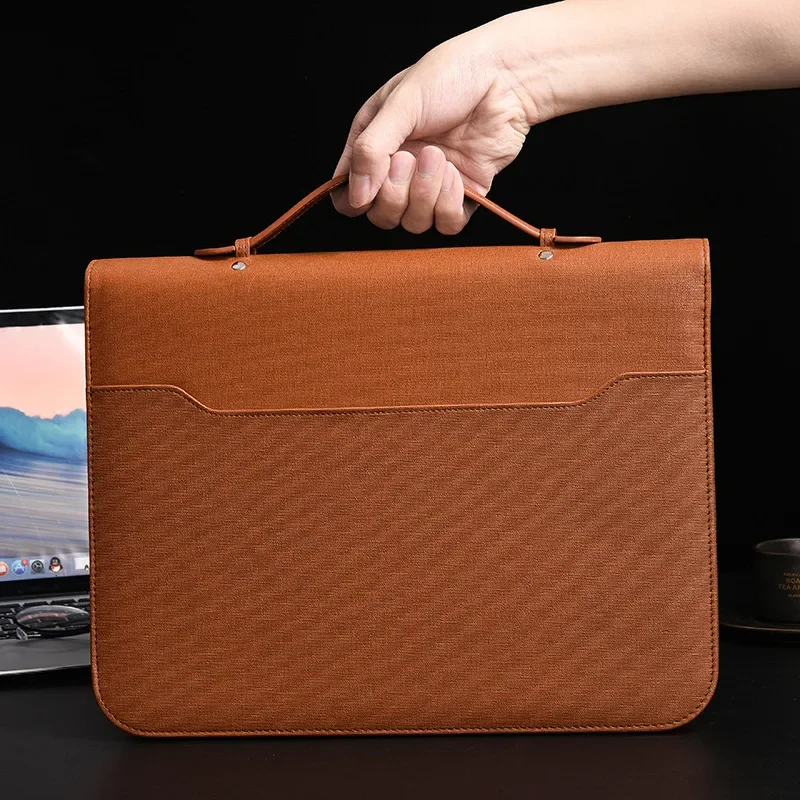 Business Multifunctional A4 Laptop PU Loose Leaf Book Sales Manager Folder Information Contract Portable Zipper Briefcase