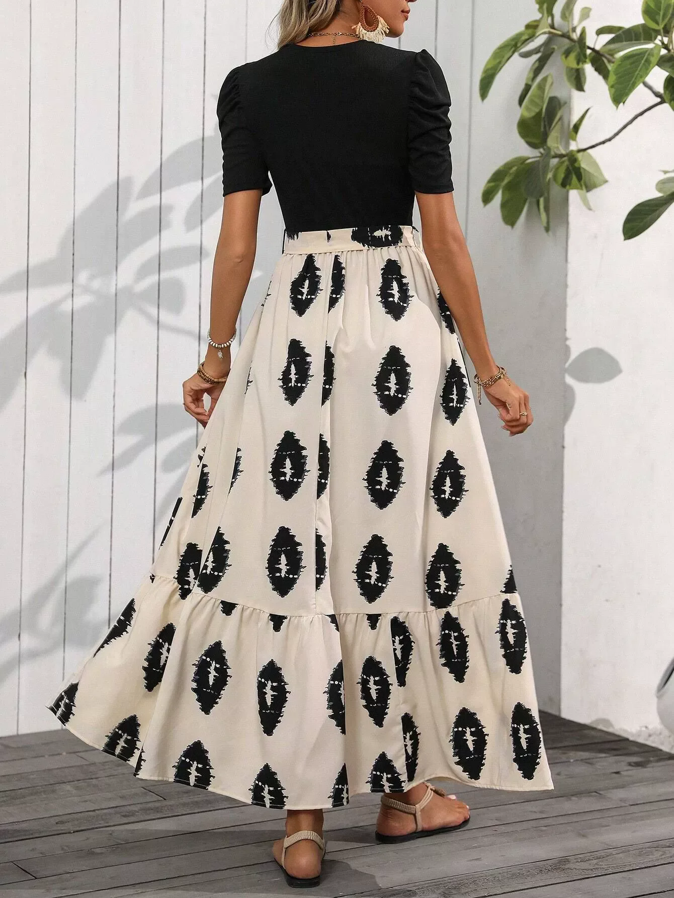 

Women's Round Neck Lip Printed Dress Lady Color Block A Line Dresses Autumn Elegant Party Dress