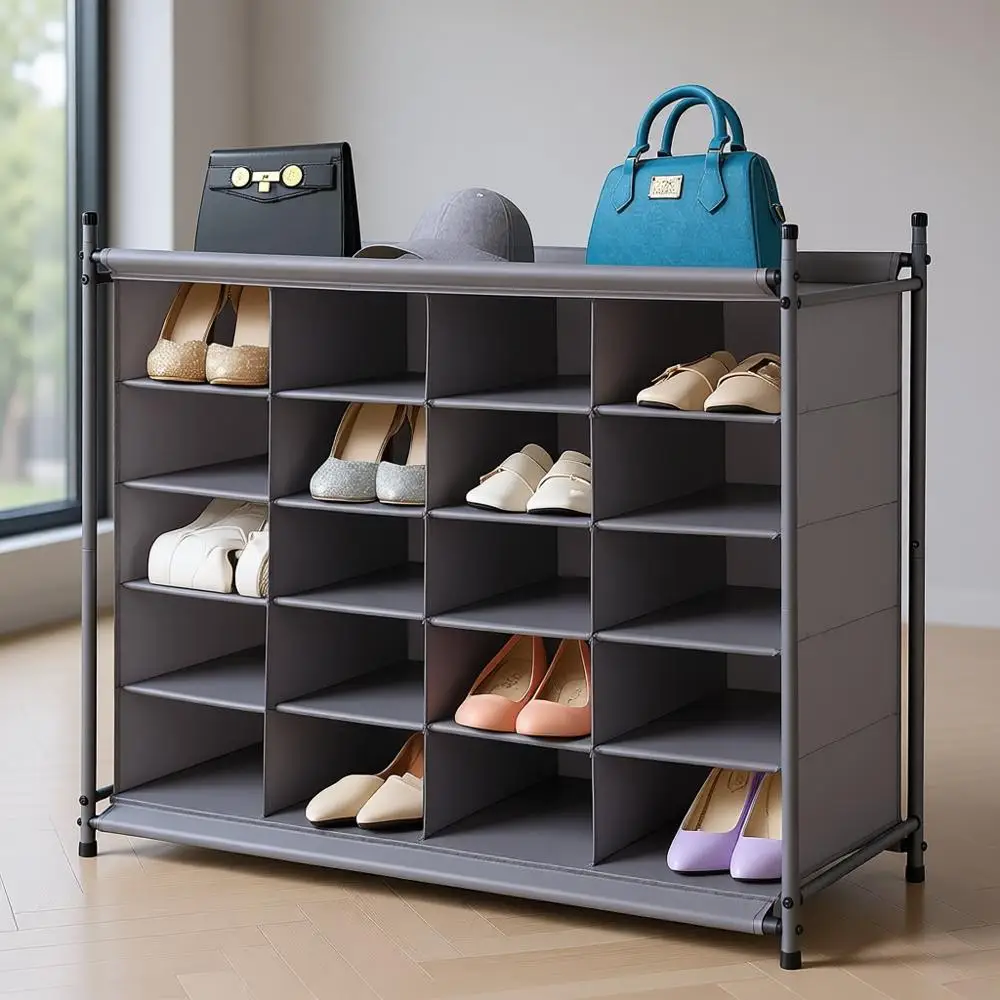 

Штабелируемый органайзер для обуви, 20-секционная серая полка для прихожей, спальни, хранения в шкафу