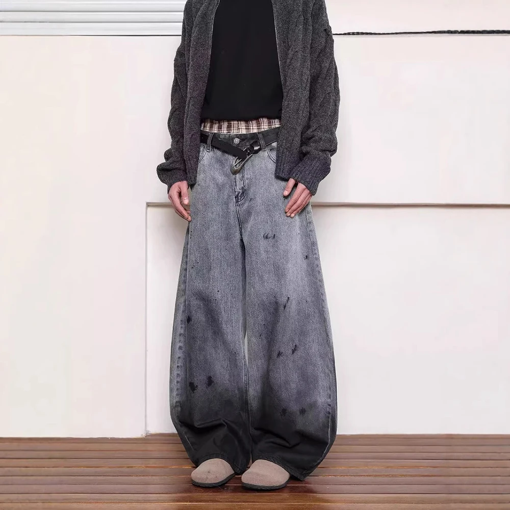 メンズジーンズ洗浄カジュアルパンツストリートアメリカンレトロファッションオールマッチ人格ワイドレッグパンツ紳士服 2025 新しい