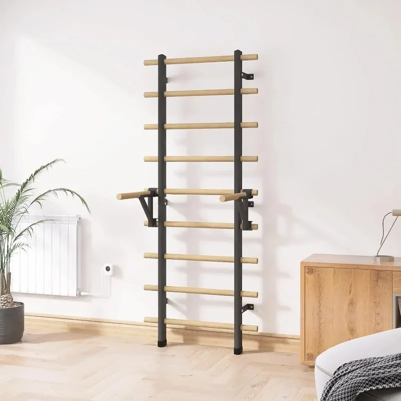 

Heavy Wooden Wall Ladder with Pull-Up Station | Customizable Home Fitness Equipment