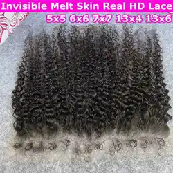 Invisible 13x6 HD Lace Frontal Deep Curly Edges Baby Hair PrePlucked Melt Skin Real HD Lace Curly 5x5 6x6 HD Lace Closure Only