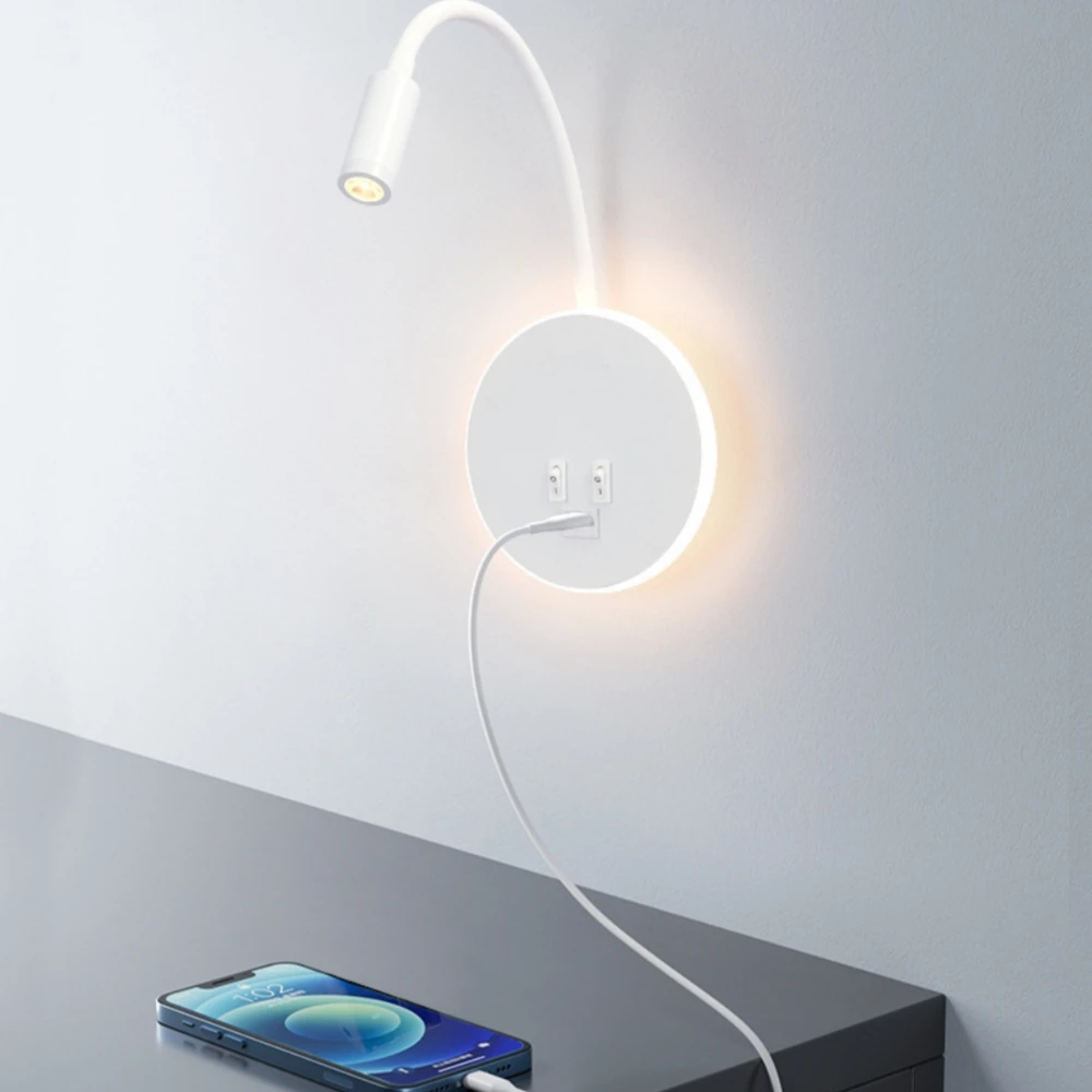 Imagem -05 - Lâmpada de Parede de Leitura Led em 8w 3w Refletor Flexível Luz Branca Quente Bedside Desk Iluminação do Quarto com Interruptor Porta de Carregamento Usb