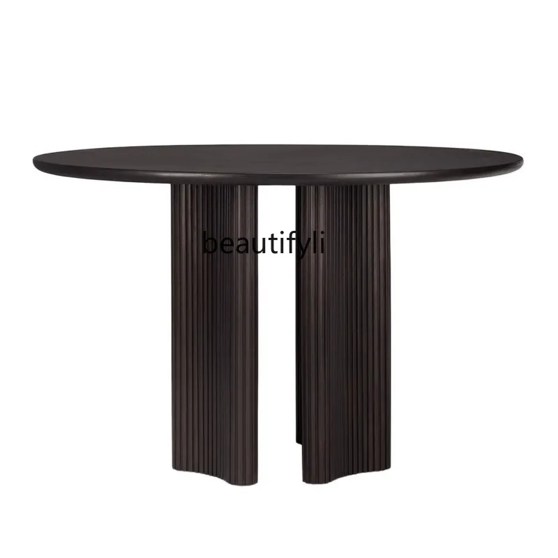 

Round dining table black log round wabi sabi medieval oak Nordic designer retro