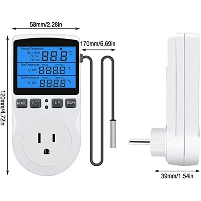 Regolatore di temperatura digitale ottico, presa del termostato di raffreddamento del riscaldamento con sensore per incubatore rettile