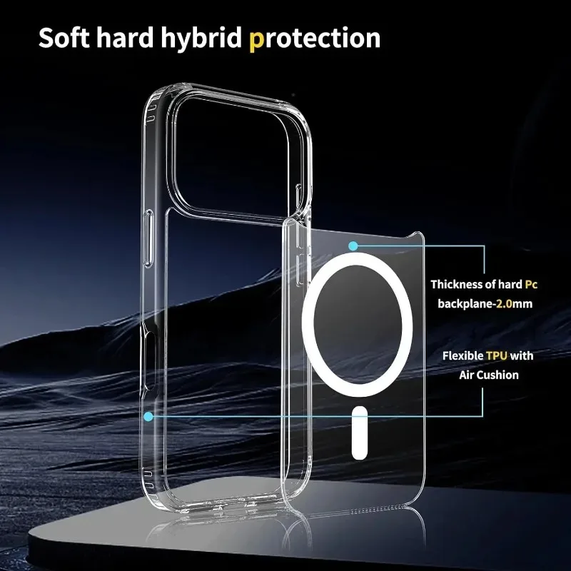 Transparent Acrylic Case for iPhone 17 Air 17 Pro Max Magnetic for Magsafe Wireless Charging Clear PC Cover for iPhone 17Pro