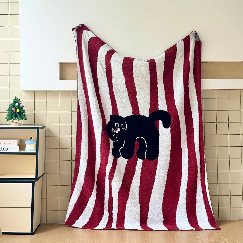 

2025 new half fleece casual blanket cartoon printed plaid shawl blanket office nap blanket