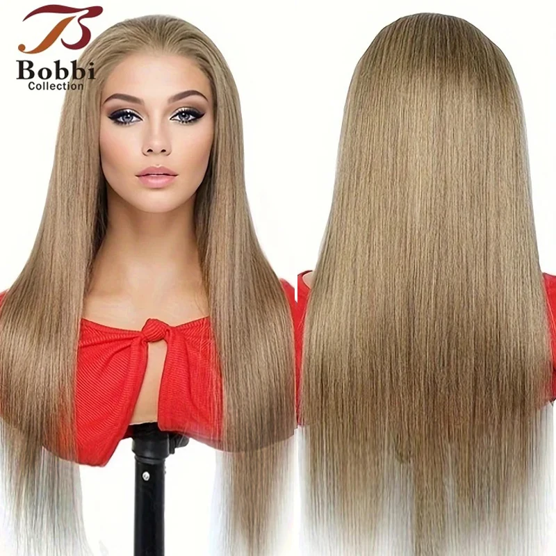 

4x4 Lace Frontal Closure Wig #8 Ash Blonde 250% Density Remy Human Hair Wigs Transparent Pre-Plucked Lace Long Straight Bobbi