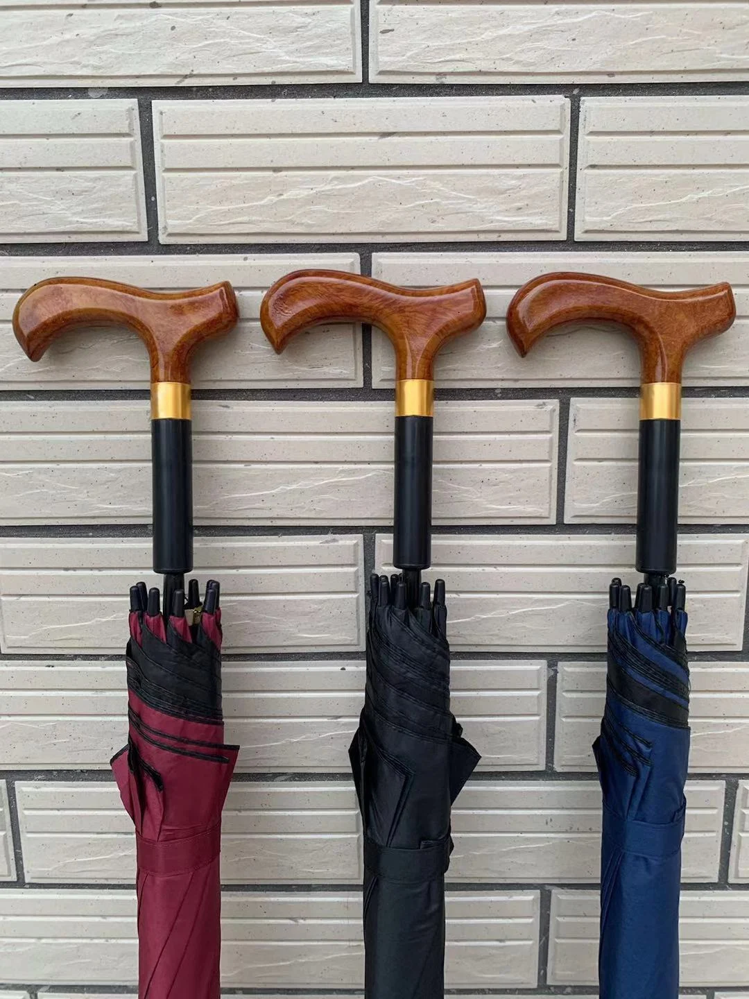 Long Handle Sunscreen Walking Cane Umbrella Pure Color Multi-functional Elderly Walking Stick Umbrella Black Glue UV Protection