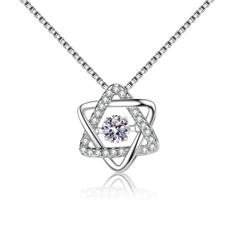 

HK0025 Lefei Fashion Trendy Fine Luxury Classic White Blue Moissanite Nimble Heart Star Necklaces Women 925 Silver Party Jewelry