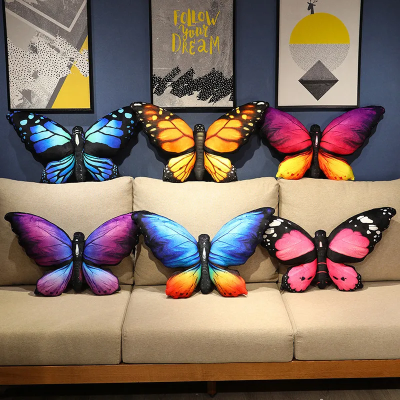 Cute Simulation Colorful Butterfly Plush Toys Soft Stuffed Animals Lifelike Multicolor Butterfly Throw Pillow Cushion Home Decor
