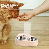 Pet Bowl Stainless Steel PP PE Double Layer Pink Pet Cat Water Dispenser Water Dispenser Bottle Dog Cat Feeding Supplies
